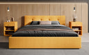 Designer Polsterbett Alva in Strukturstoff (Raven 66) in Safran – Milieu frontal