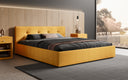 Designer Polsterbett Alva in Strukturstoff (Raven 66) in Safran – Milieu seitlich