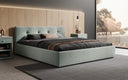 Designer Polsterbett Alva in Strukturstoff (Raven 80) in Vintage Blau – Milieu seitlich