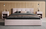 Designer Polsterbett Alva in Strukturstoff (Raven 91) in Taupe – Milieu frontal