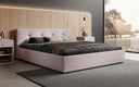 Designer Polsterbett Alva in Strukturstoff (Raven 91) in Taupe – Milieu seitlich