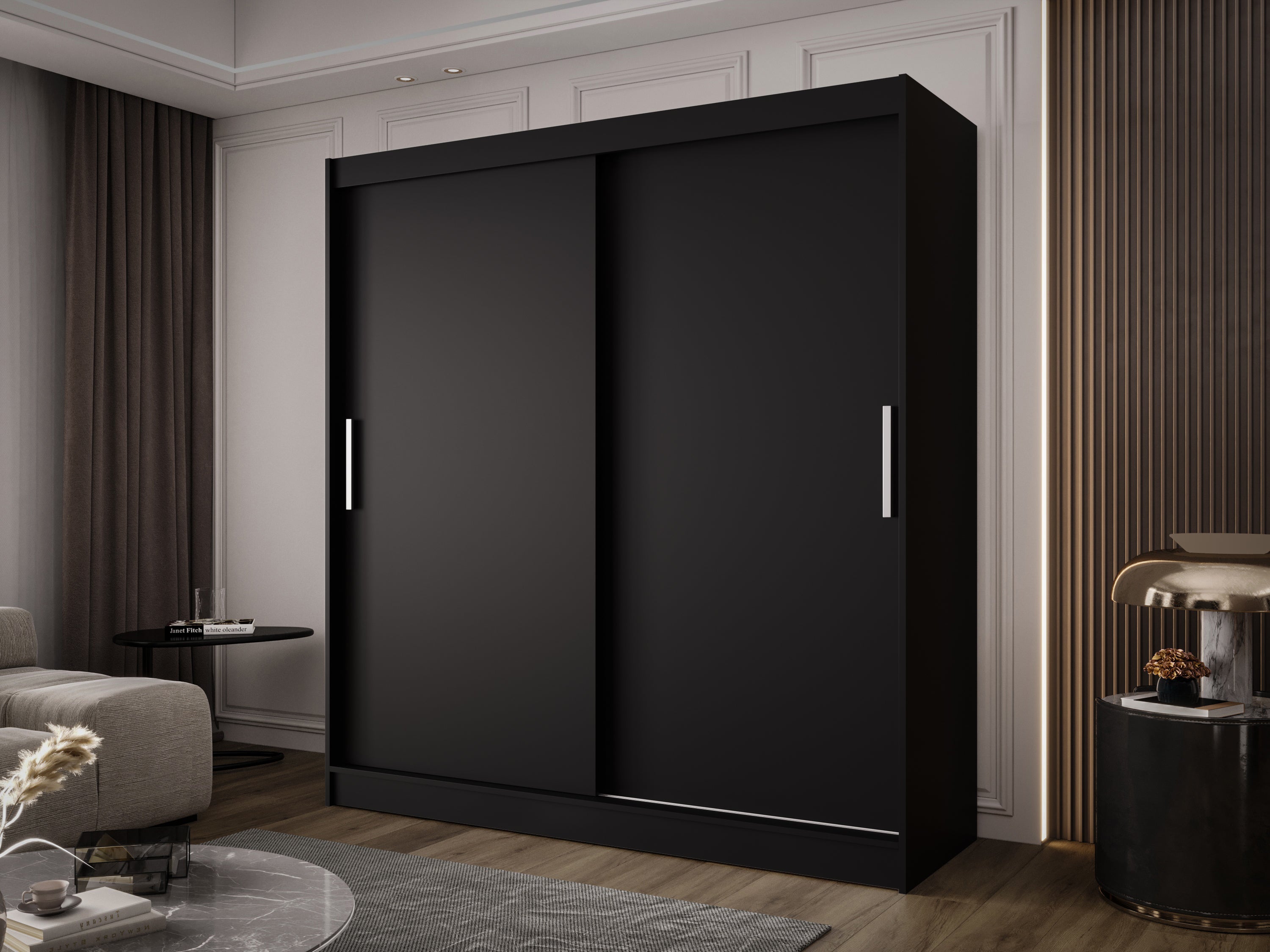 Armoire design Alvara – Blanc ou Noir avec portes coulissantes minimalistes