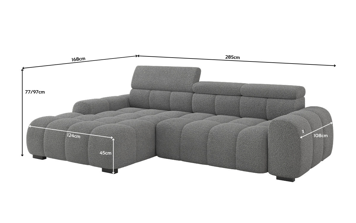 Designer sofa Elaro L with electric seat extension in bouclé
