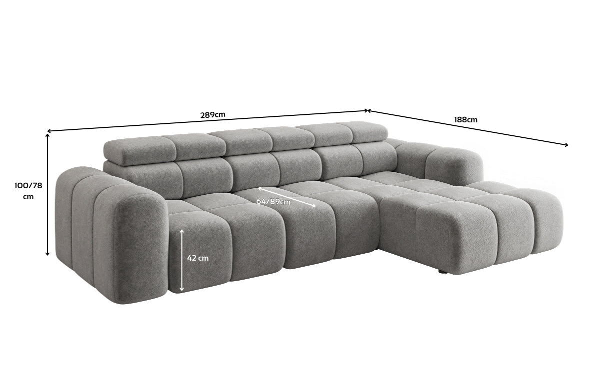 Designer sofa Mia L with electric seat extension in chenille