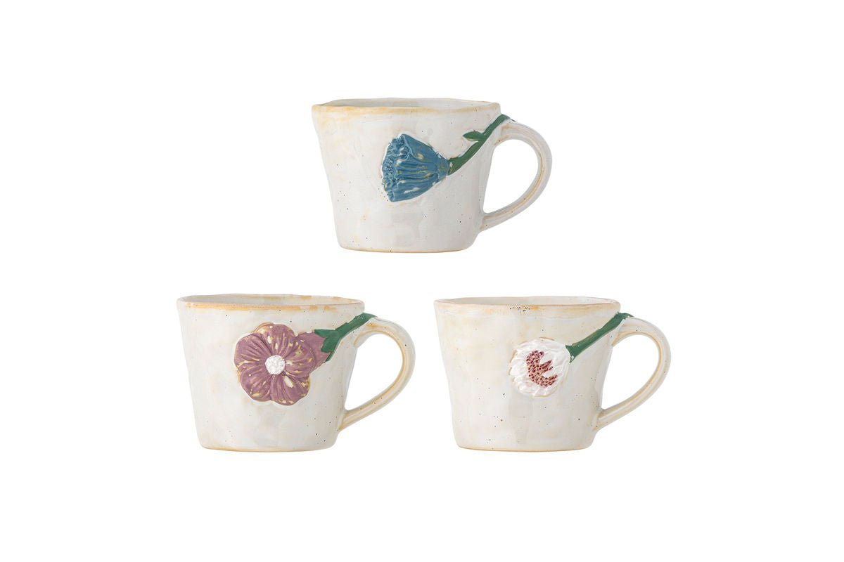 Kivon Mug Set – Floral Motif Stoneware (3-piece)