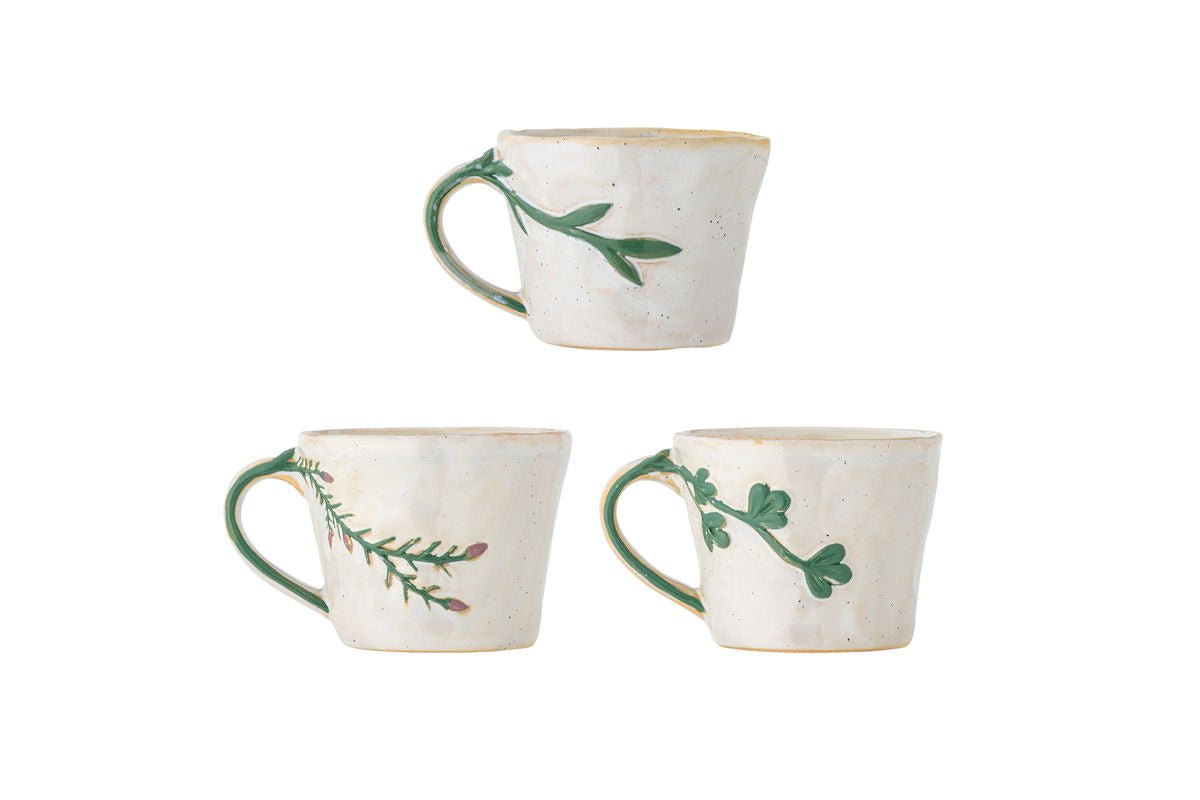 Kivon Mug Set – Floral Motif Stoneware (3-piece)