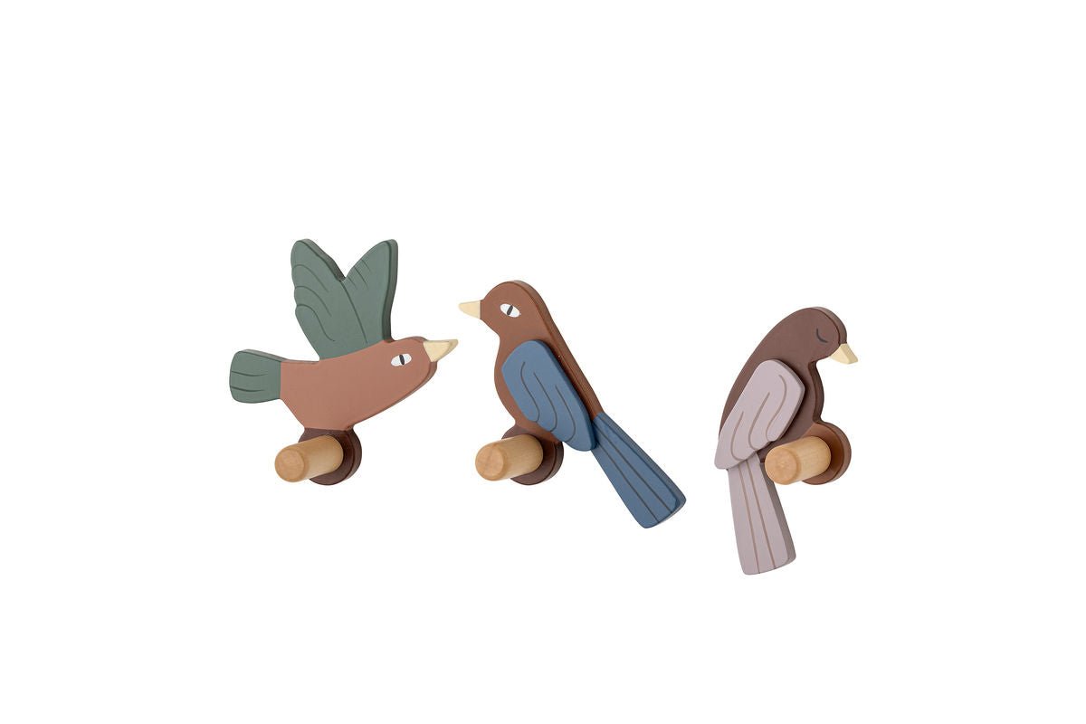 Porte-manteau pour enfants Avi - Lot de 3 crochets à oiseaux en bois