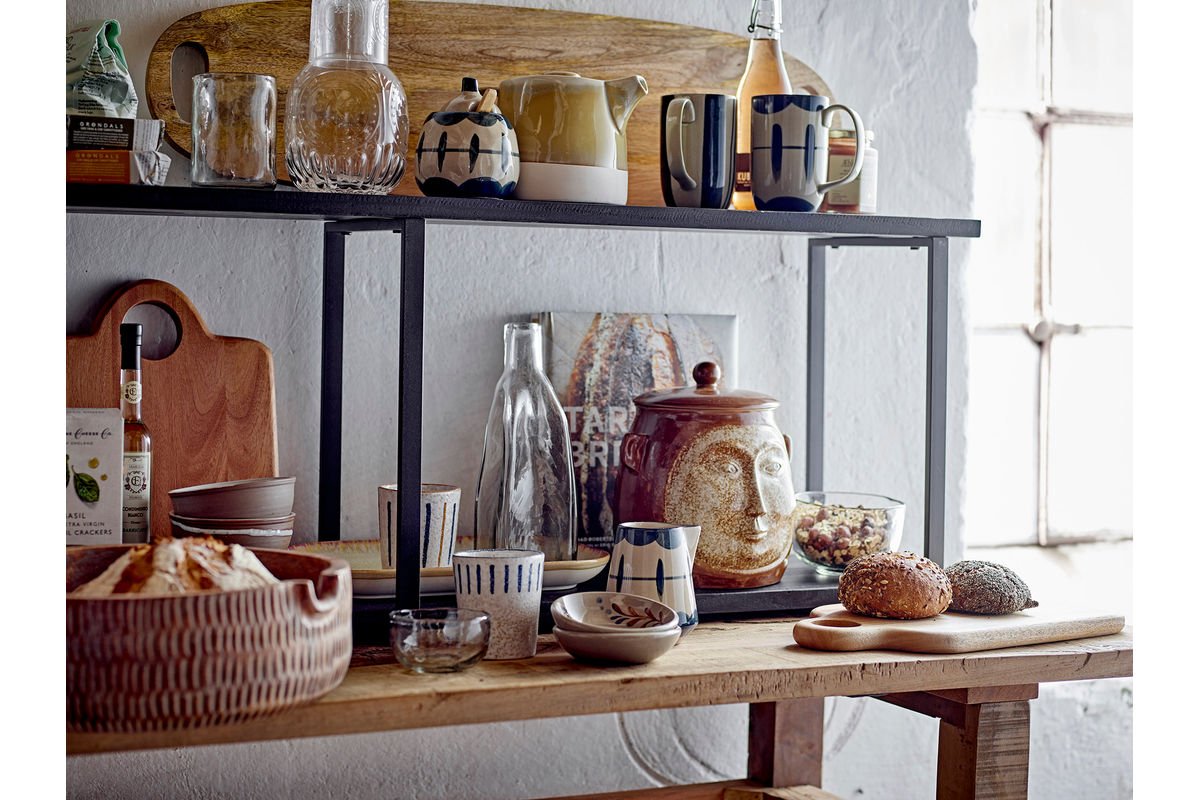 Mëllech- & Zockerset Elis – Steingutt mat handdekoréierten Muster a Blo