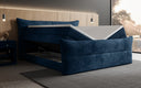 Boxspringbett Elea Cord in Blau (Poso 005) – Stauraum geöffnet