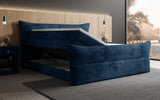 Boxspringbett Elea Cord in Blau (Poso 005) – Stauraum geöffnet seitlich