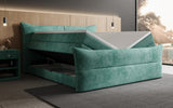 Boxspringbett Elea Cord in Vintage Blau (Poso 026) – Stauraum geöffnet