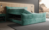 Boxspringbett Elea Cord in Vintage Blau (Poso 026) – Stauraum geöffnet seitlich
