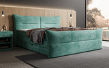 Boxspringbett Elea Cord in Vintage Blau (Poso 026) – Milieu seitlich