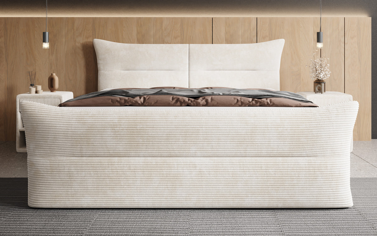 Boxspringbett Elea Cord in Beige (Poso 038) – Milieu frontal