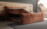 Boxspringbett Elea Cord in Terrakotta (Poso 039) – Stauraum geöffnet seitlich