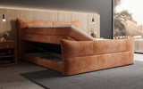 Boxspringbett Elea Cord in Orange (Poso 040) – Stauraum geöffnet seitlich