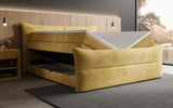 Boxspringbett Elea Cord in Safran (Poso 043) – Stauraum geöffnet