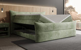 Boxspringbett Elea Cord in Salbei (Poso 047) – Stauraum geöffnet