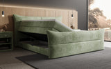 Boxspringbett Elea Cord in Salbei (Poso 047) – Stauraum geöffnet seitlich