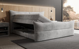 Boxspringbett Elea Cord in Hellgrau (Poso 055) – Stauraum geöffnet seitlich