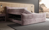 Boxspringbett Elea Cord in Mauve (Poso 130) – Stauraum geöffnet seitlich