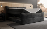 Boxspringbett Elea Cord in Schwarz (Poso 135) – Stauraum geöffnet