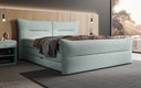 Boxspringbett Elea Leinen-Optik in Vintage Blau (Beverly 16) – Milieu seitlich