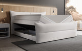 Boxspringbett Elea Leinen-Optik in Weiß (Beverly 21) – Stauraum geöffnet