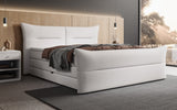 Boxspringbett Elea Leinen-Optik in Weiß (Beverly 21) – Milieu seitlich