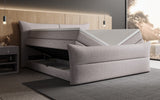 Boxspringbett Elea Leinen-Optik in Hellgrau (Beverly 24) – Stauraum geöffnet