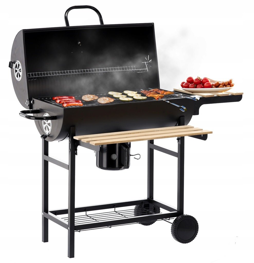 Holzkohlegrill BarrelPro – Grillwägel mat Deckel, Thermometer a Plazen