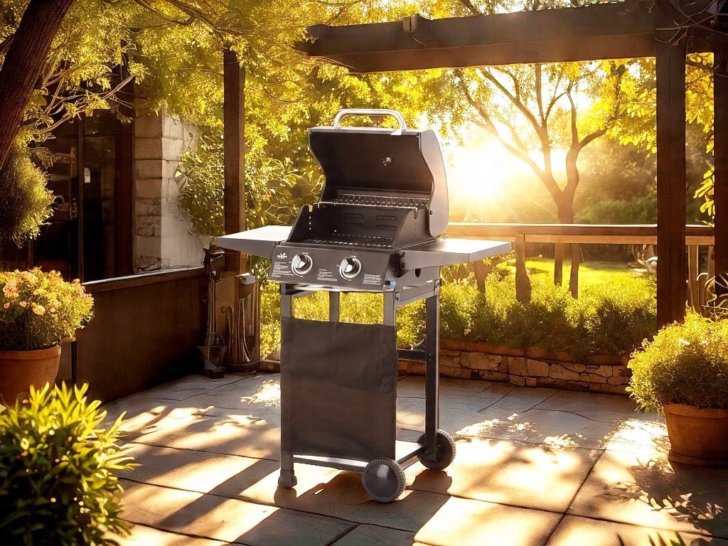 Gasgrill BarbecuePro – 2-Brenner Grillwägelchen mat Thermometer & zousammeklappbare Säitetësch