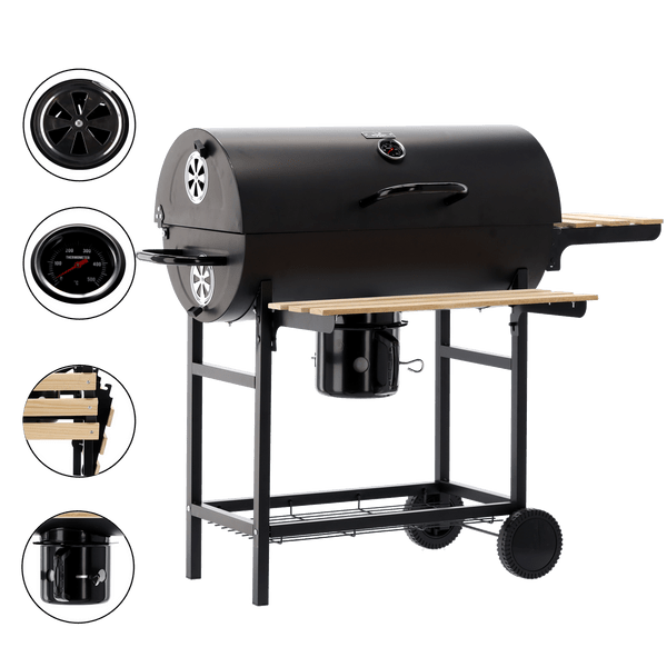 Holzkohlegrill BarrelPro – Grillwägel mat Deckel, Thermometer a Plazen