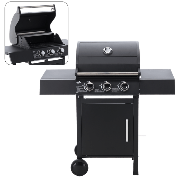 Gas Grill BarbecuePro XL – 3-Burner Grill Cart with Warming Rack