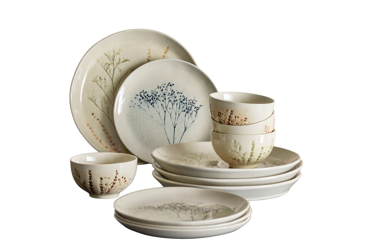Dinnerware Set Elina – Hand-Painted Floral Design in Natural Tones (12-Piece)