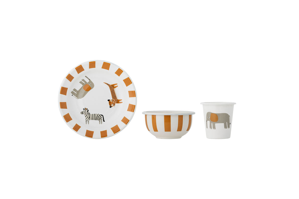 Kanner Geschir-Set Jessi – 3-deelleg a Orange mat Déieren a Sträifen