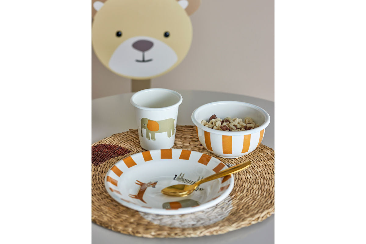 Kanner Geschir-Set Jessi – 3-deelleg a Orange mat Déieren a Sträifen