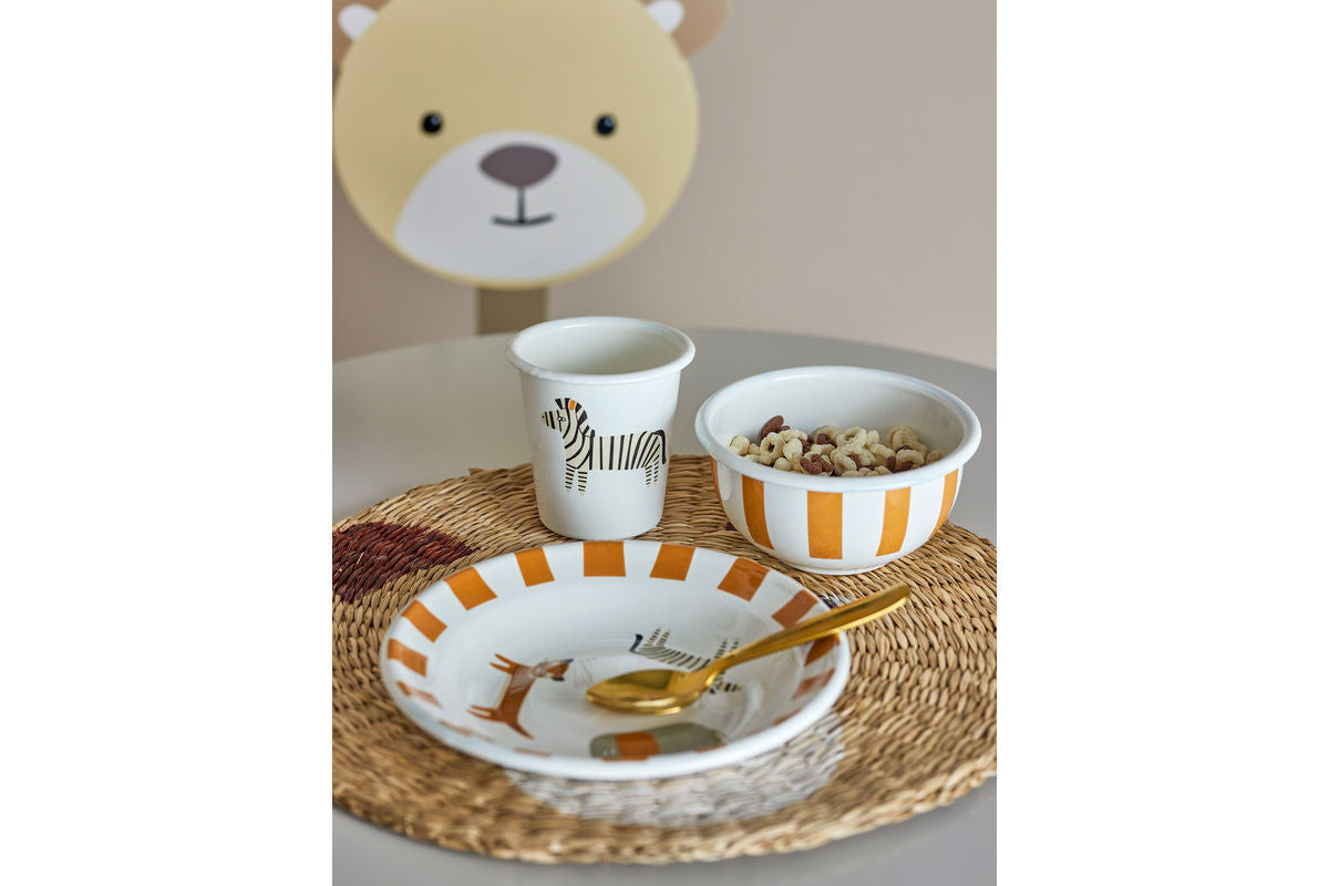 Kanner Geschir-Set Jessi – 3-deelleg a Orange mat Déieren a Sträifen