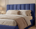Designer Polsterbett Fano in Samt mit Stauraum – Blau