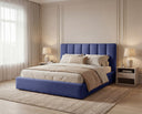 Designer Polsterbett Fano in Samt mit Stauraum – Blau