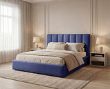 Designer Polsterbett Fano in Samt mit Stauraum – Blau