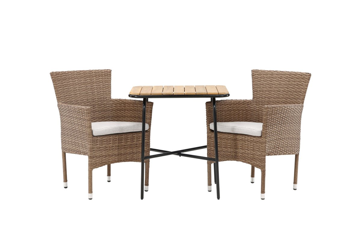 Ensemble de mobilier de jardin Rieva – ensemble de jardin 3 pièces avec table en acacia et acier