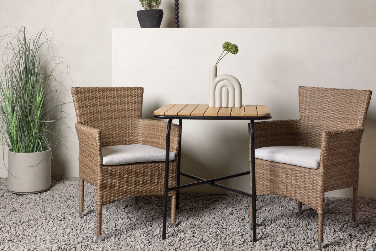 Gaart Café-Set Rieva – 3-deellegt Gaartméisungs-Set mat Dësch aus Akazienholz a Stol