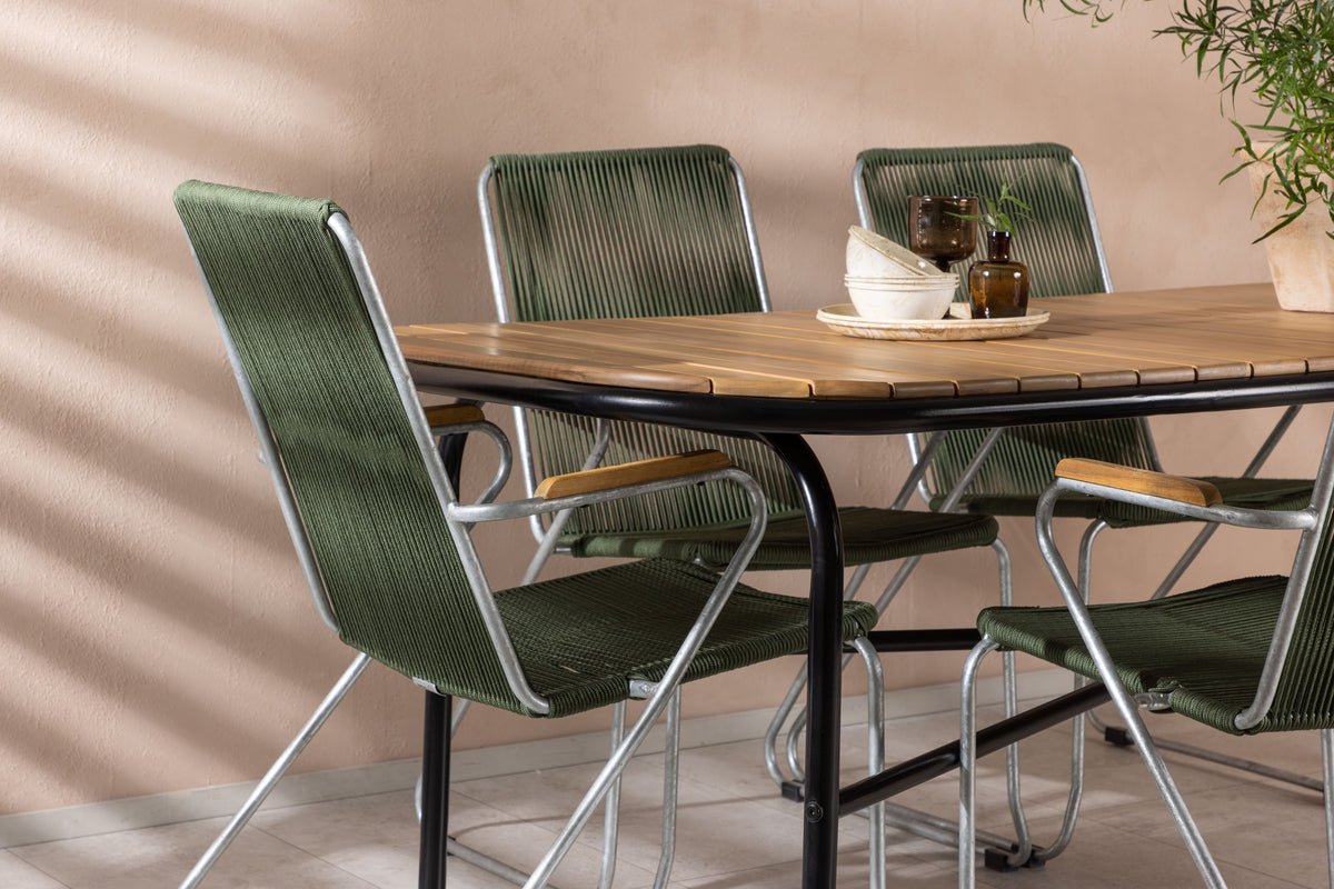 Ensemble de repas de jardin Boris – ensemble de mobilier de jardin 7 pièces avec chaises vertes