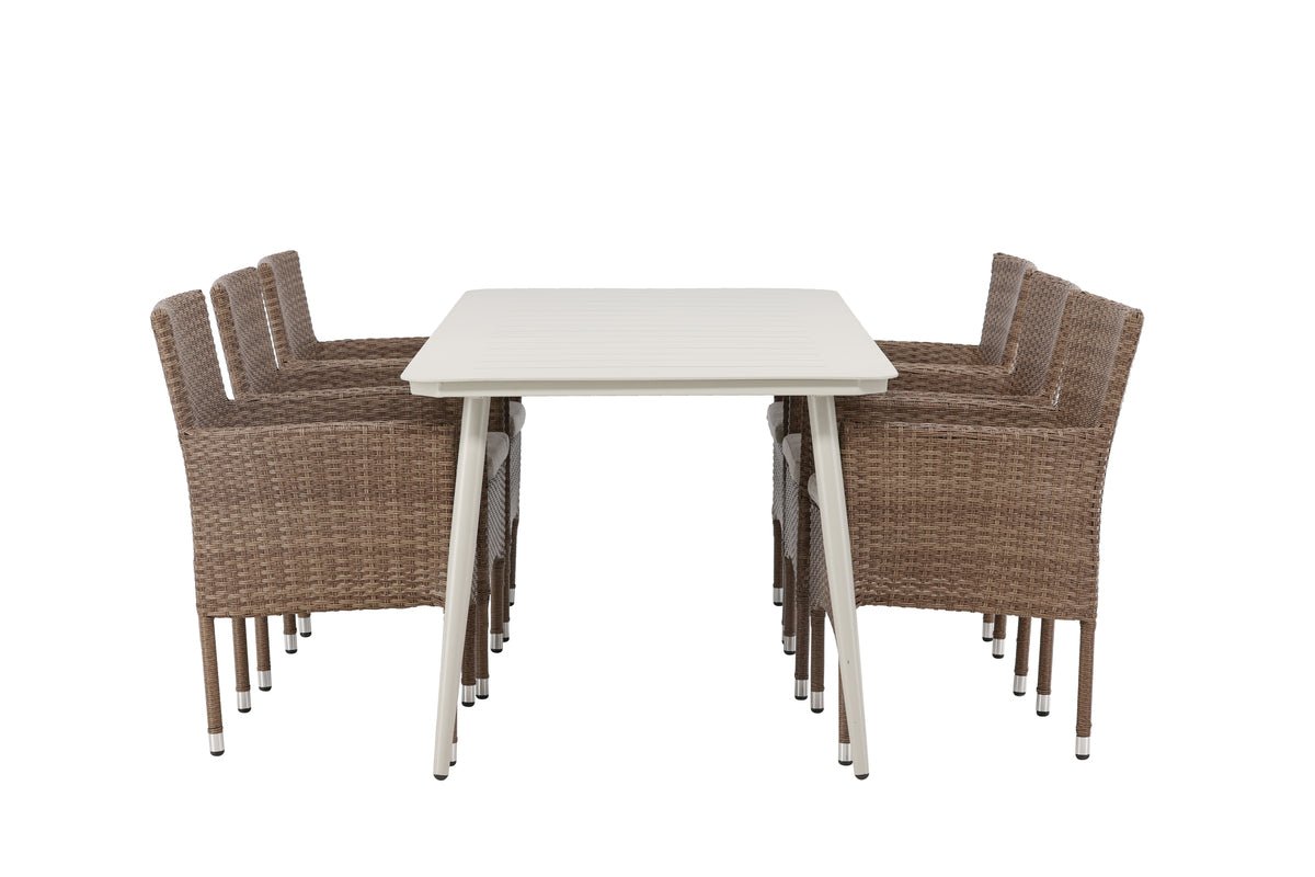 Ensemble de repas de jardin Brooks – Ensemble de mobilier de jardin 7 pièces en Marron/Blanc
