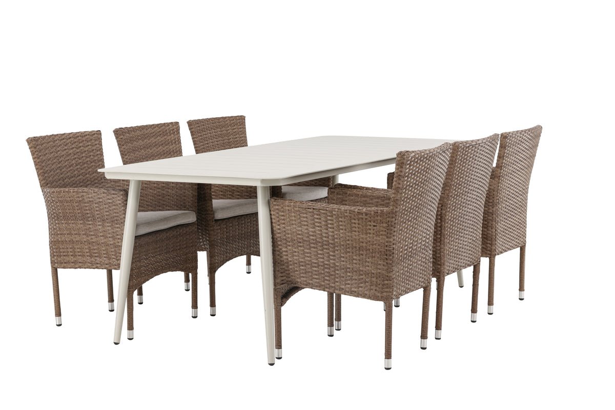 Ensemble de repas de jardin Brooks – Ensemble de mobilier de jardin 7 pièces en Marron/Blanc