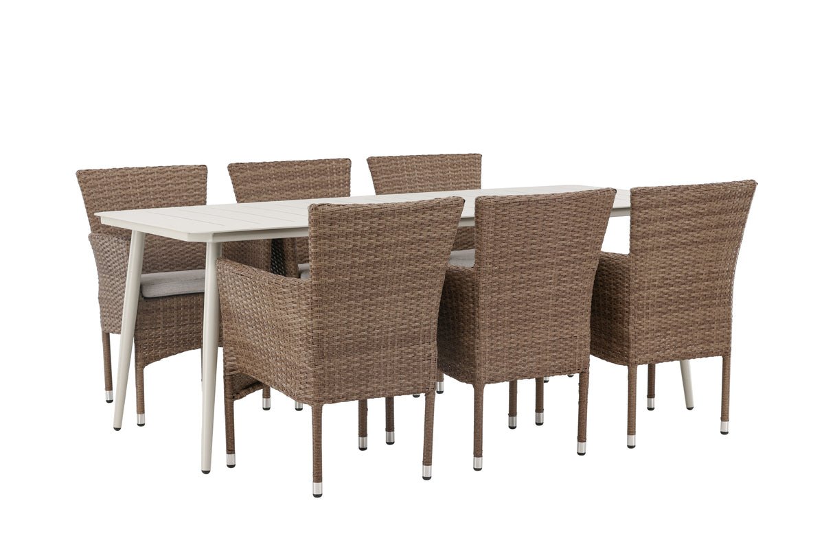 Ensemble de repas de jardin Brooks – Ensemble de mobilier de jardin 7 pièces en Marron/Blanc
