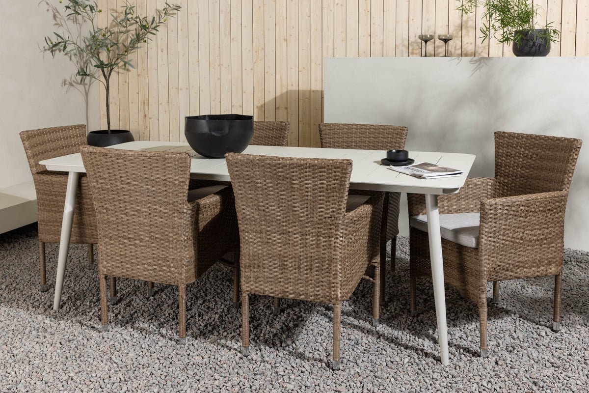 Ensemble de repas de jardin Brooks – Ensemble de mobilier de jardin 7 pièces en Marron/Blanc