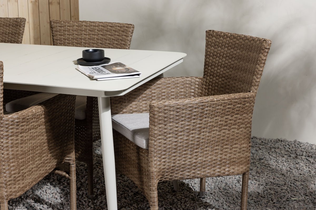 Ensemble de repas de jardin Brooks – Ensemble de mobilier de jardin 7 pièces en Marron/Blanc