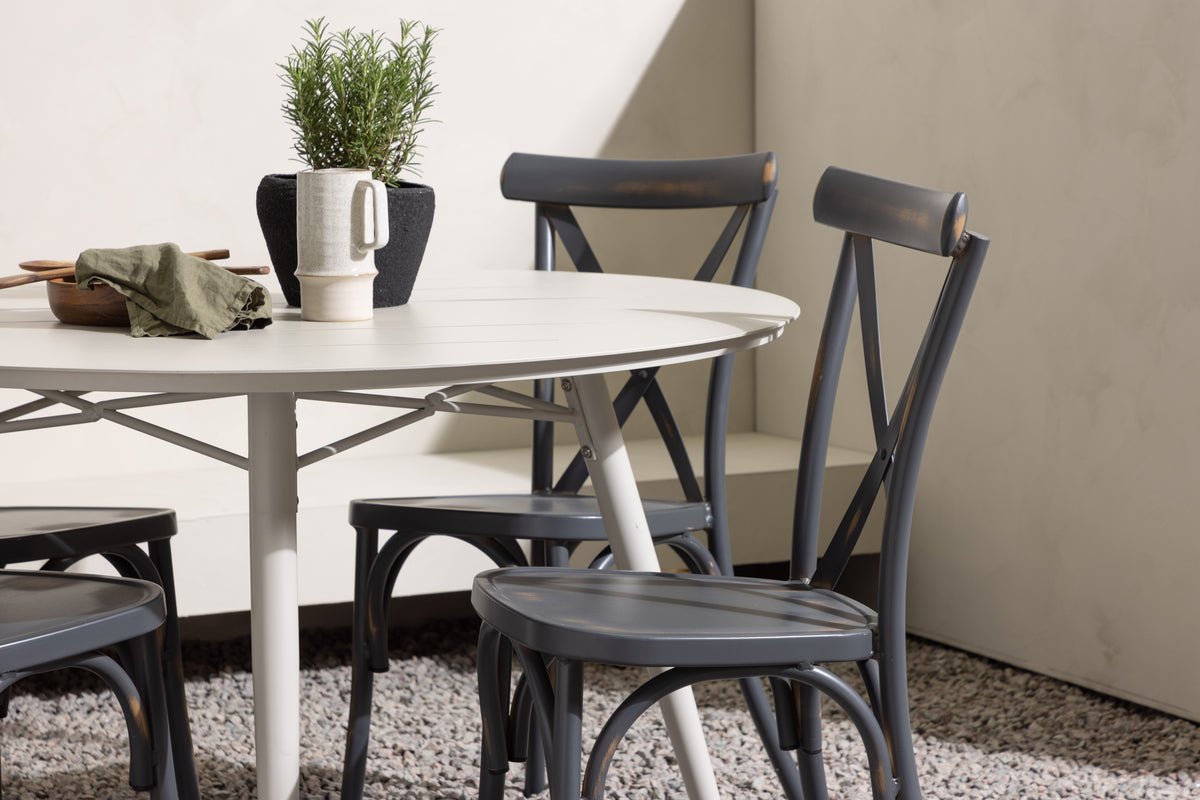 Gartesstëmm Jonny – 5-deelent Gartemöbel-Set mat ronnem Dësch aus Aluminium